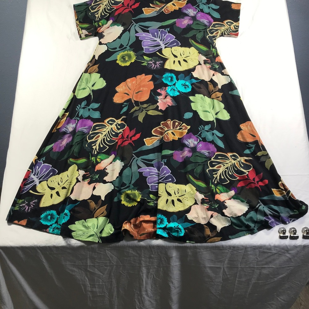 Alembika Black Tropical Floral Monstera Print A-Line Midi Dress Size 0 - Picture 7 of 10